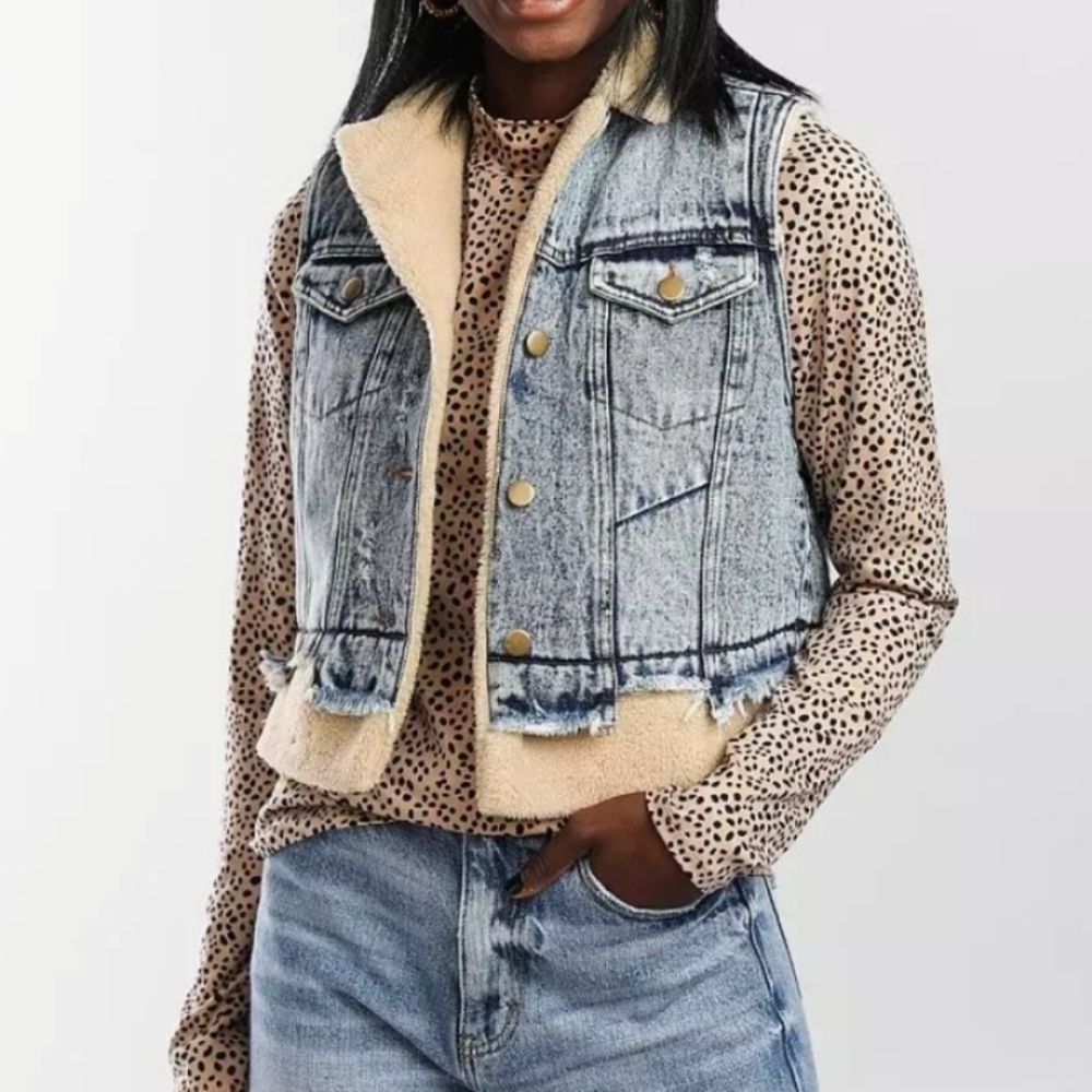 Denim Sherpa-Lined Vest - Picture 1 of 6